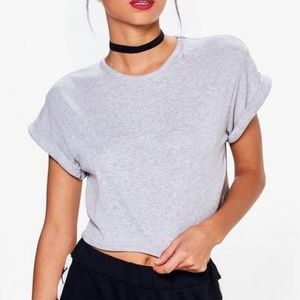 NWOT Basic Roll Sleeve Crop Cotton T-Shirt